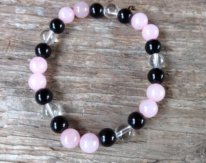 ROSE QUARTZ MIX Chakra Stretch Bracelet All Natural Semi-Precious Stones Healing Metaphysical