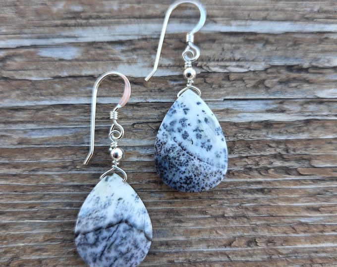 DENDRITIC AGATE Gemstone Earrings Sterling Silver Natural Stone