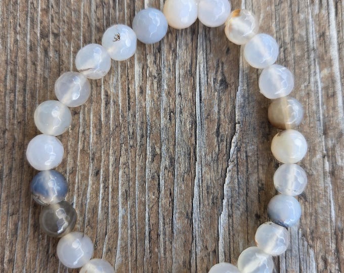 MONTANA AGATE Faceted Beaded Stretch Bracelet