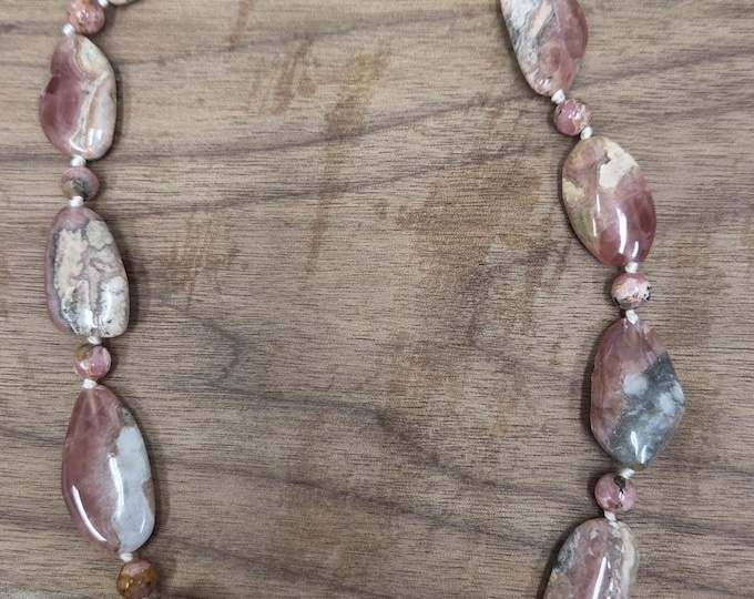 RHODOCHROSITE Chunky Necklace All Natural Semi-Precious Stones Sterling Silver