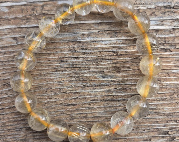 GOLDEN RUTILATED QUARTZ Chakra Stretch Bracelet All Natural Semi-Precious Stones Healing Metaphysical
