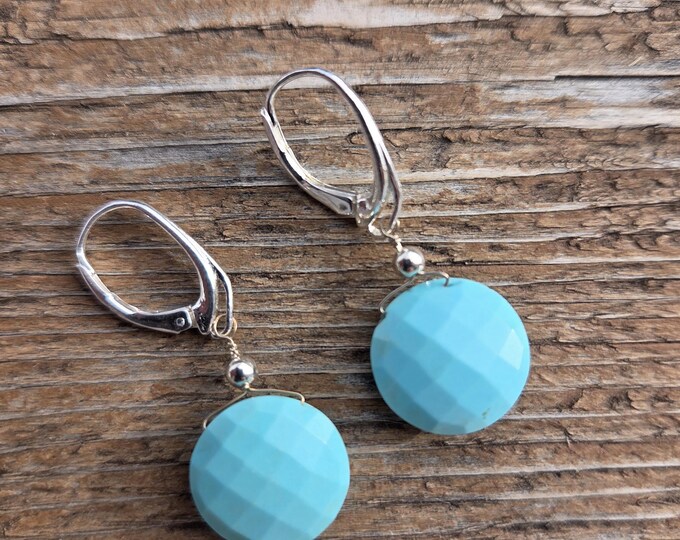 SLEEPING BEAUTY TURQUOISE ~ WoW! Round Faceted Gemstone Earrings Sterling Silver Natural Stone