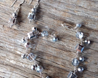 SALE: SWAROVSKI Crystal SET Silver Disco Bracelet & Earrings Sterling Silver