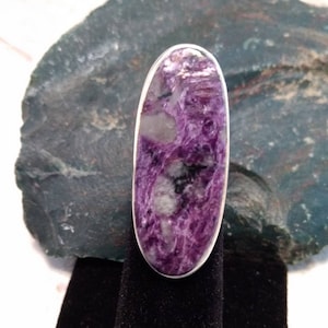 CHAROITE Stone STATEMENT Ring Sterling Silver STUNNING Size 8