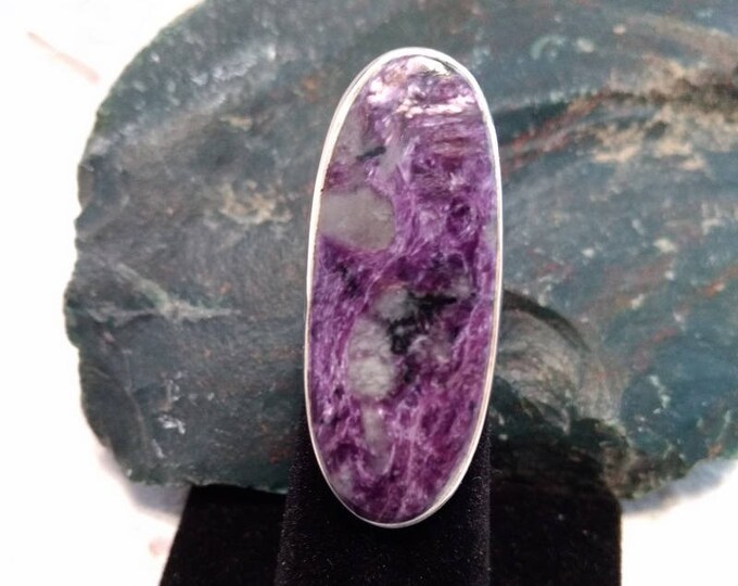 CHAROITE Stone STATEMENT Ring Sterling Silver STUNNING Size 8