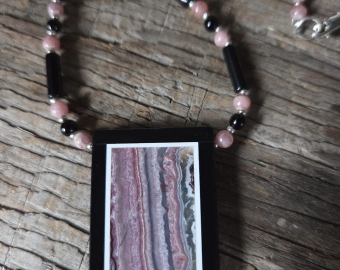 Rhodocrosite & Black Onyx, Sterling Silver Necklace