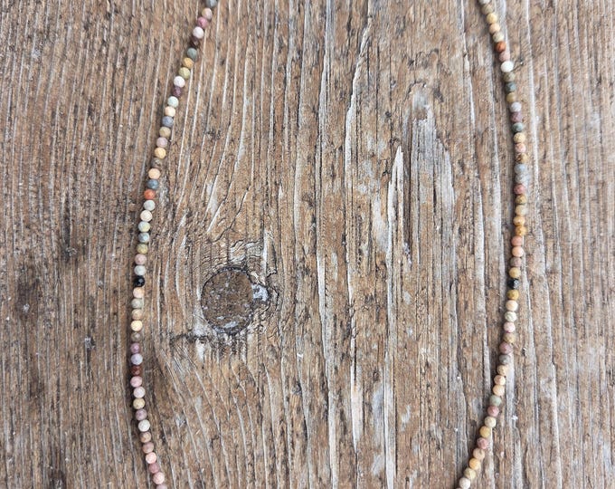 POLYCHROME JASPER TINY Small Bead Sterling Silver Necklace