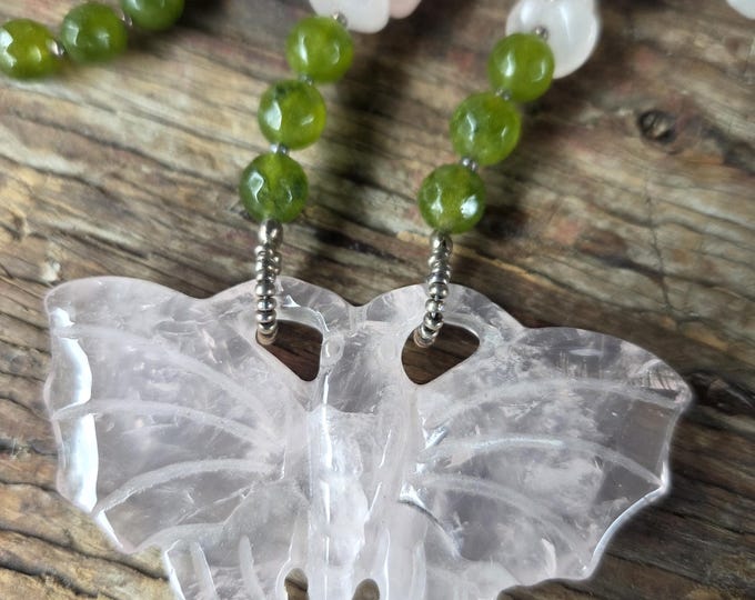 ROSE QUARTZ & JADE Necklace and Earrings All Natural Semi-Precious Stones Healing Metaphysical