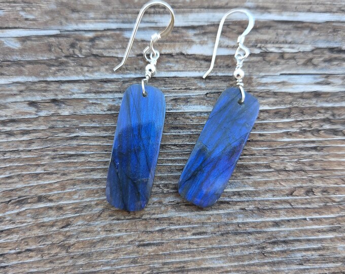 LABRADORITE Gemstone Earrings Sterling Silver Natural Stone