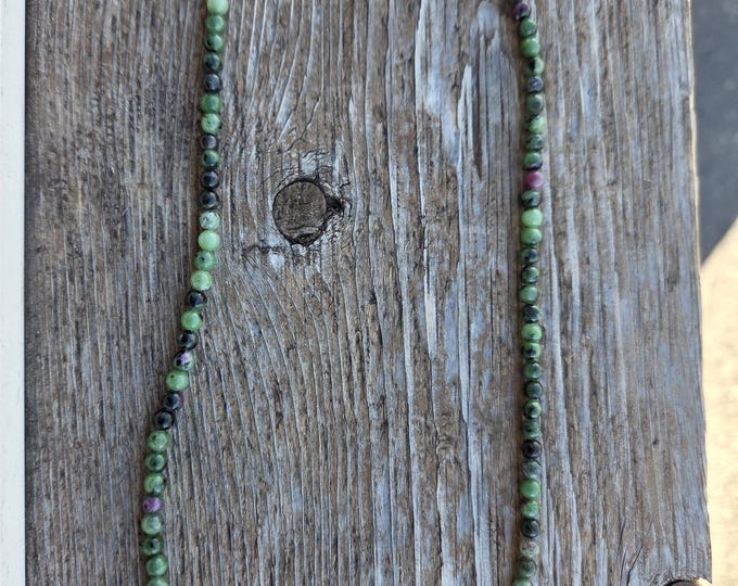 RUBY ZOISITE Small Round Bead Necklace All Natural Semi-Precious Stones Healing Metaphysical