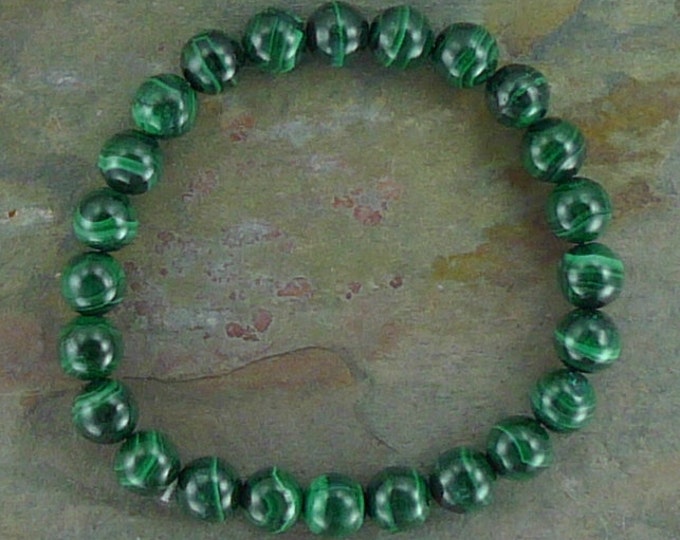 MALACHITE Chakra Stretch Bracelet All Natural Semi-Precious Stones Healing Metaphysical