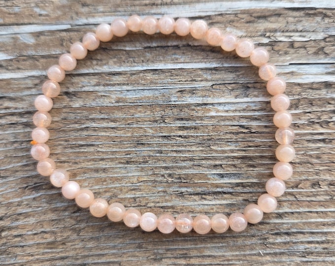 MOONSTONE (PEACH) Small Bead Chakra Stretch Bracelet All Natural Semi-Precious Stones Healing Metaphysical