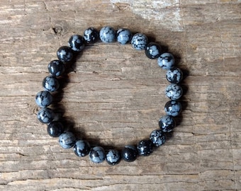 SNOWFLAKE OBSIDIAN Chakra Stretch Bracelet All Natural Semi-Precious Stones Healing Metaphysical