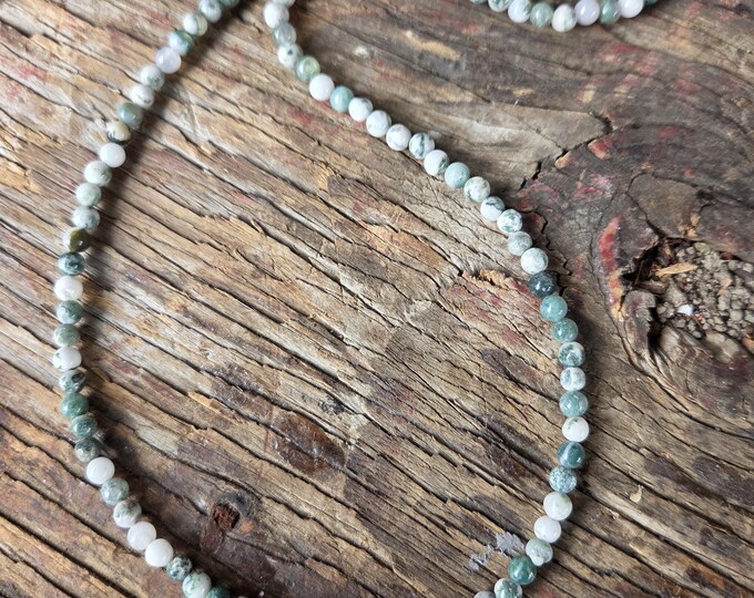 Tree Agate Small Round Bead Necklace All Natural Semi-Precious Stones Healing Metaphysical