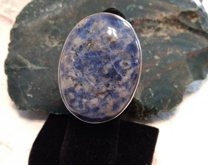 DENIM LAPIS Stone STATEMENT Ring Sterling Silver Size 8