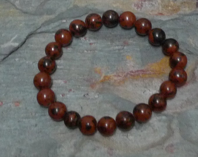 MAHOGANY OBSIDIAN Chakra Stretch Bracelet All Natural Semi-Precious Stones Healing Metaphysical