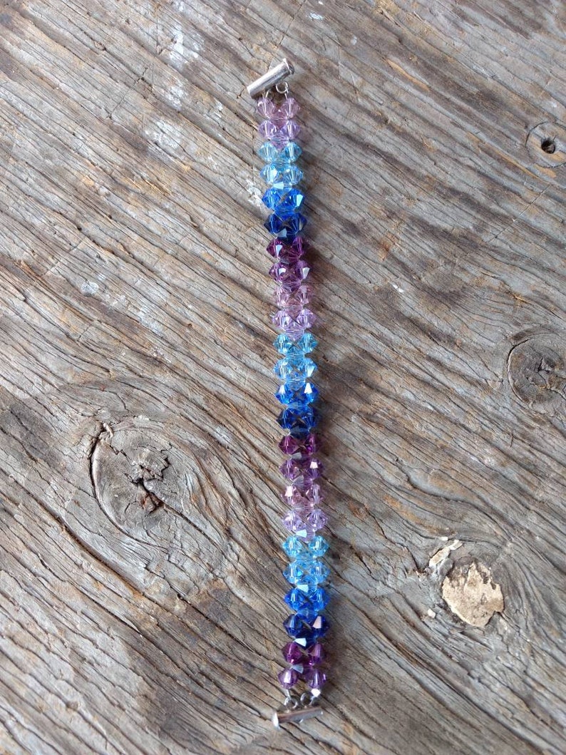 Swarovski Crystal Woven Bracelet Sterling Silver Blue & Purple Chevron image 4