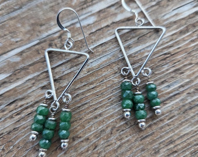 EMERALD Rough Emerald Gemstone Earrings Sterling Silver Natural Stone