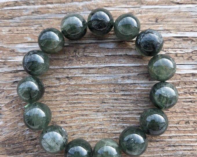 Green Tourmalinated Quartz Chakra Stretch Bracelet All Natural Semi-Precious Stones Healing Metaphysical