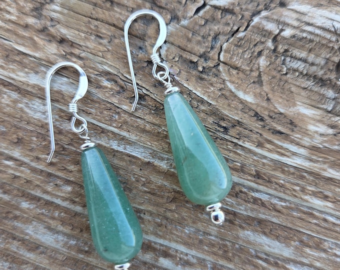 Green Aventurine Gemstone Earrings Sterling Silver Natural Stone