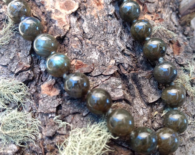 Labradorite Stone Natural Gemstone Sterling Silver Necklace 24" Long