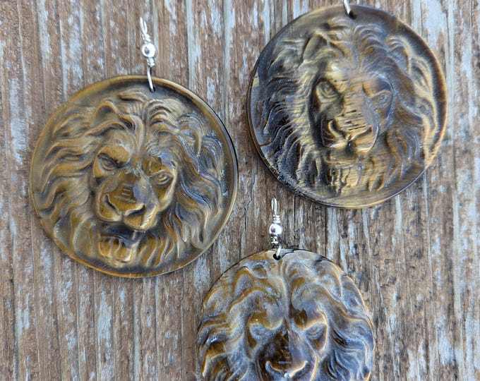TIGEREYE LION FACE Pendant All Natural Semi-Precious Stones Healing Metaphysical