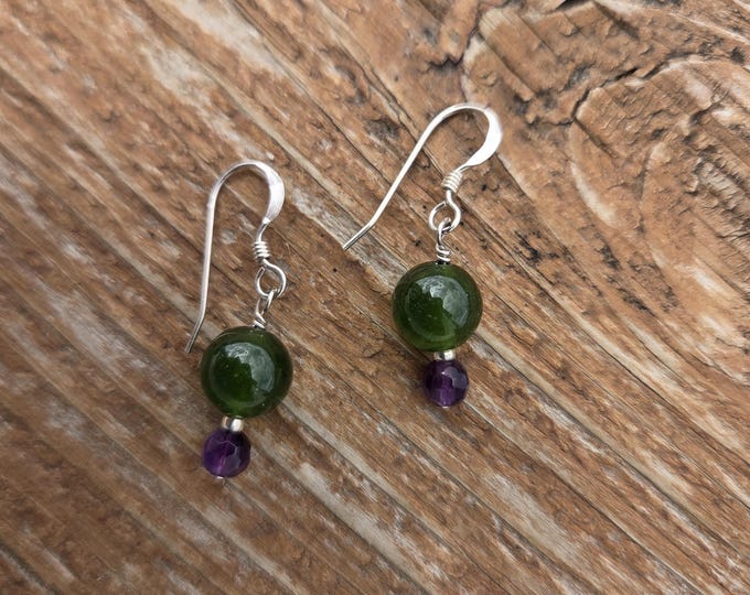 JADE AMETHYST Gemstone Earrings Sterling Silver Natural Stone