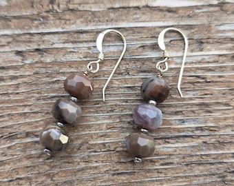 PETRIFIED WOOD MONTANA Gemstone Earrings Sterling Silver Natural Stone