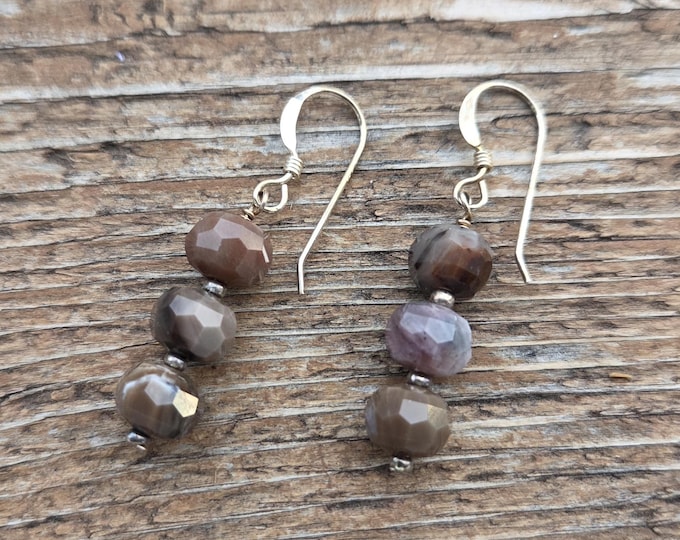PETRIFIED WOOD MONTANA Gemstone Earrings Sterling Silver Natural Stone