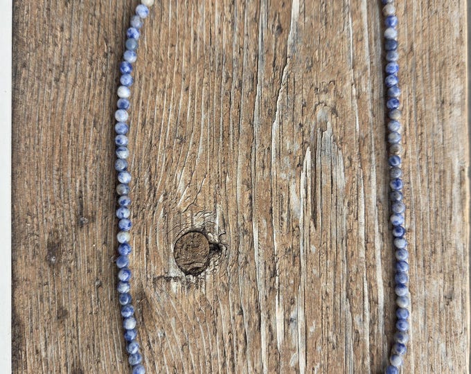 DENIM LAPIS Small Round Bead Necklace All Natural Semi-Precious Stones Healing Metaphysical