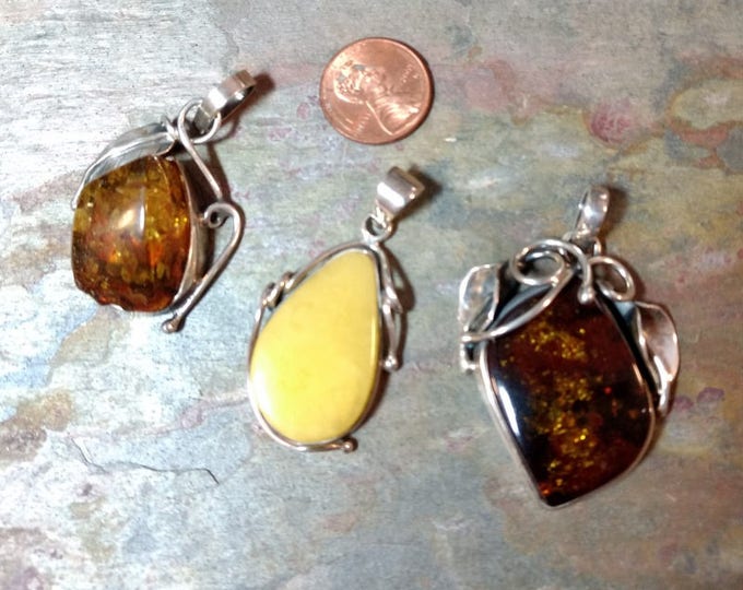 Genuine BALTIC AMBER STERLING Silver Pendant Choose From Those Shown