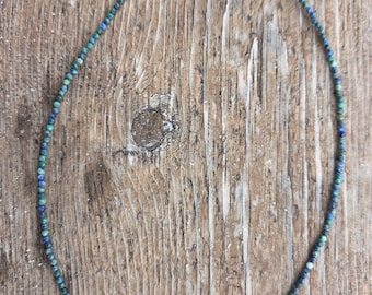 AZURITE TINY Small Bead Sterling Silver Necklace