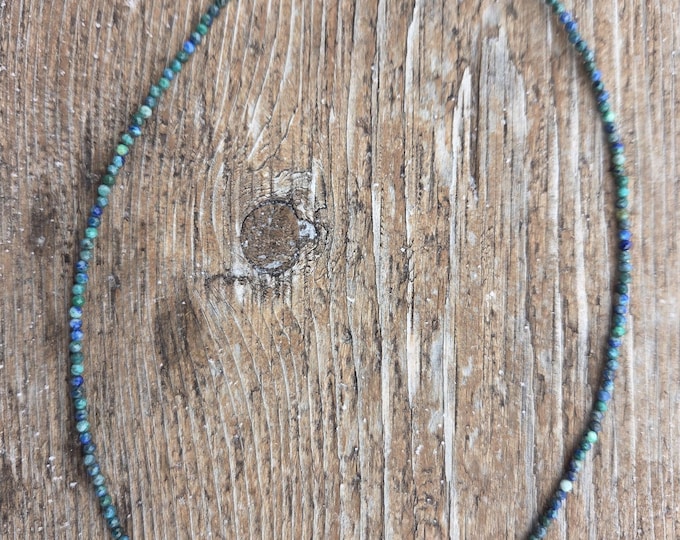 AZURITE TINY Small Bead Sterling Silver Necklace