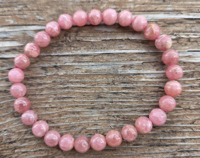 RHODOCROSITE Chakra Stretch Bracelet All Natural Semi-Precious Stones Healing Metaphysical