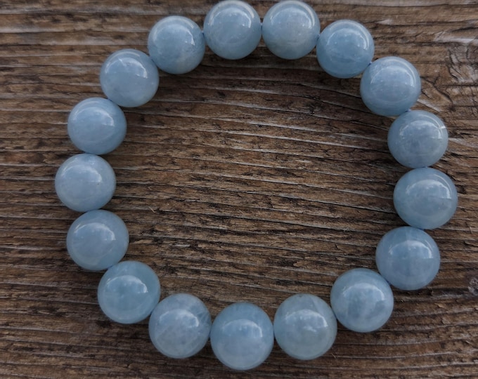 AQUAMARINE Chakra Stretch Bracelet All Natural Semi-Precious Stones Healing Metaphysical