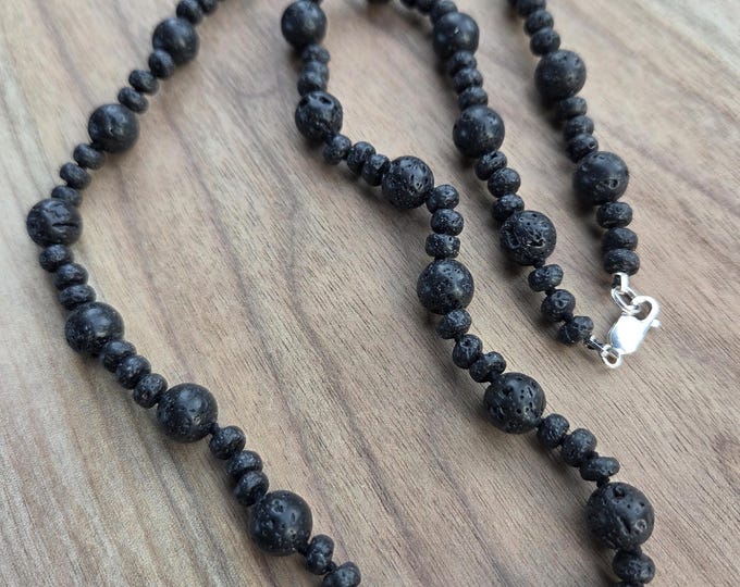 Lava Black Natural Gemstone Sterling Silver Necklace