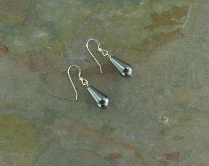 Hematite Gemstone Earrings Sterling Silver Natural Stone