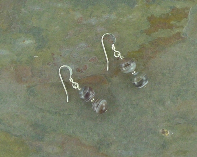 BOTSWANA AGATE Gemstone Earrings Sterling Silver Natural Stone