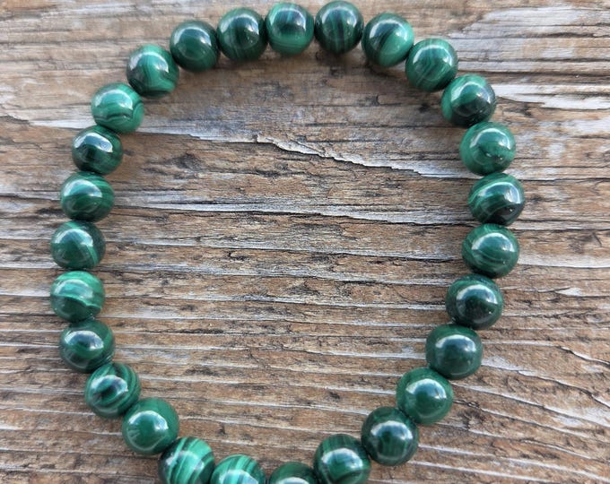 MALACHITE Chakra Stretch Bracelet All Natural Semi-Precious Stones Healing Metaphysical