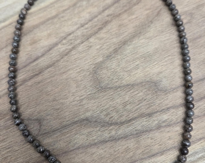 BROWN SNOWFLAKE OBSIDIAN Buffalo Jasper Small Round Bead Necklace All Natural Semi-Precious Stones Healing Metaphysical