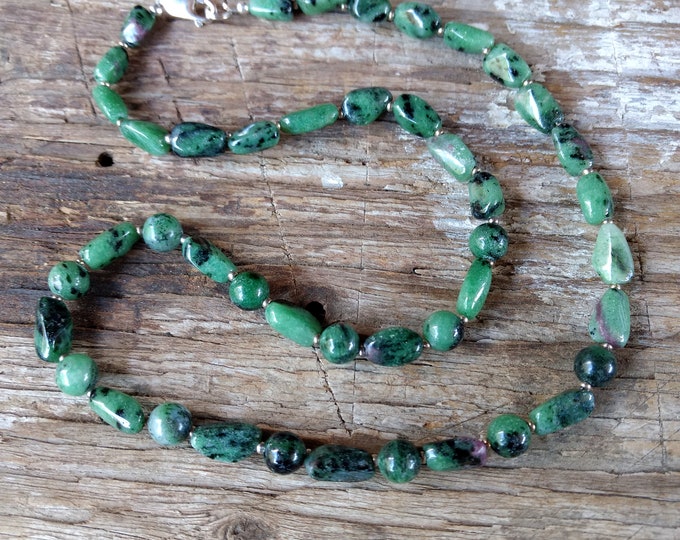 RUBY ZOISITE, Sterling Silver Necklace