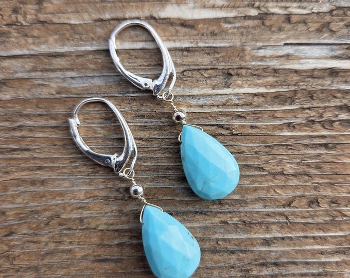 SLEEPING BEAUTY TURQUOISE ~ WoW! Long Faceted Teardrops Gemstone Earrings Sterling Silver Natural Stone