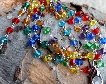 VIBRANT Colored SPARKLE Czech Glass Beads, Linked Silver Wire EYEGLASS Chain Converts to necklace