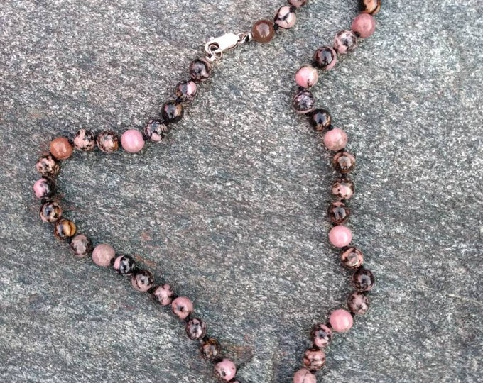 RHODONITE (Web) Chakra Necklace All Natural Semi-Precious Stones Healing Metaphysical