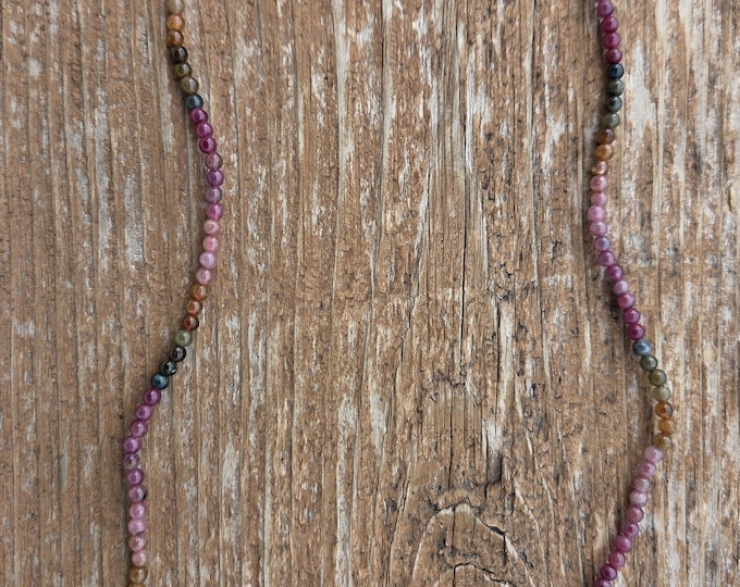 WATERMELON TOURMALINE Small Round Bead Necklace All Natural Semi-Precious Stones Healing Metaphysical