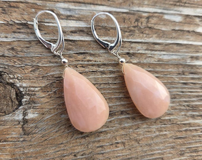 PINK PERUVIAN OPAL ~ WoW! Long Faceted Teardrops Gemstone Earrings Sterling Silver Natural Stone