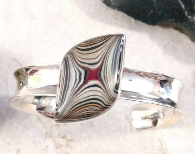 FORDITE STATEMENT Cuff BRACELET Sterling Silver Concave Band Wow!