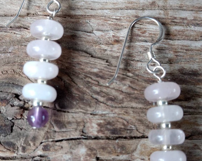 Amethyst & Rose Quartz Gemstone Earrings Sterling Silver Natural Stone