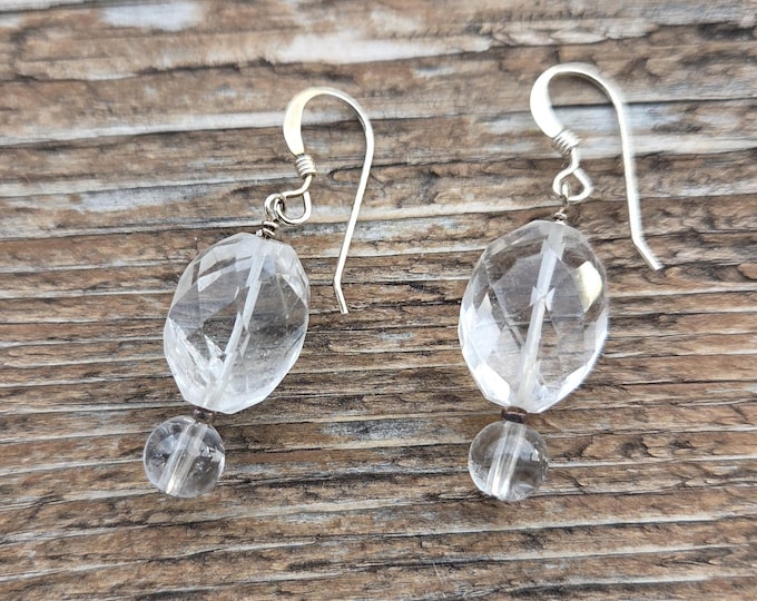 ROCK QUARTZ CRYSTAL Gemstone Earrings Sterling Silver Natural Stone