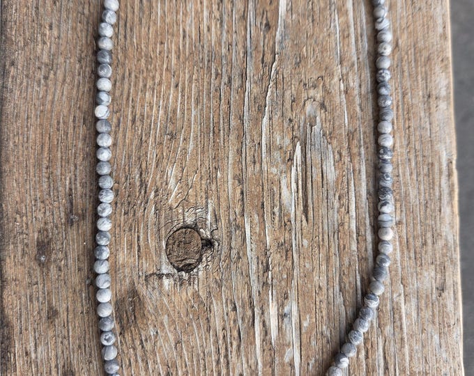 MATTE MAP JASPER Small Round Bead Necklace All Natural Semi-Precious Stones Healing Metaphysical
